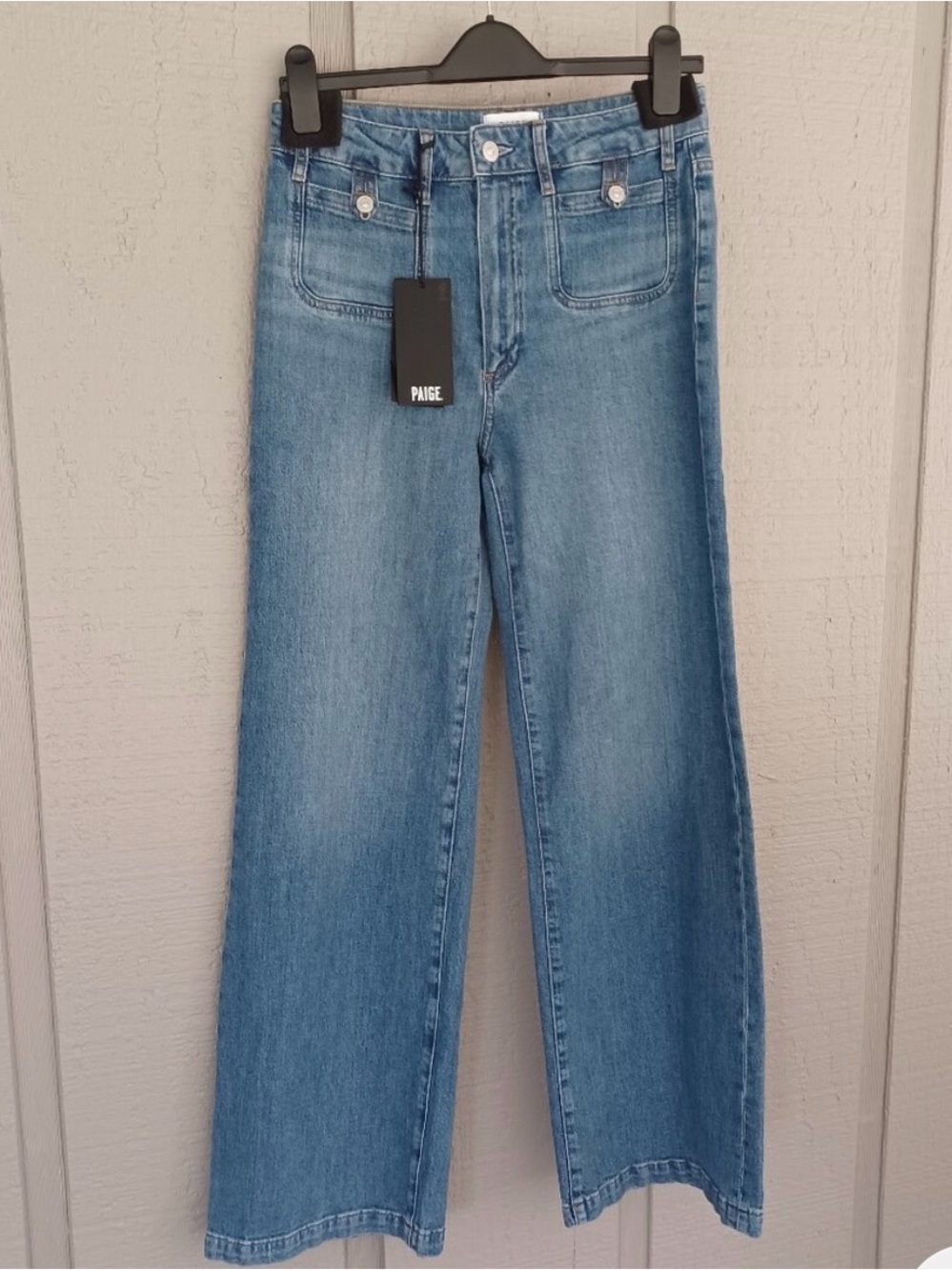 Paige Anessa Rounded Insert Pockets Wide Leg Jean Size 29 High Rise Stretch
